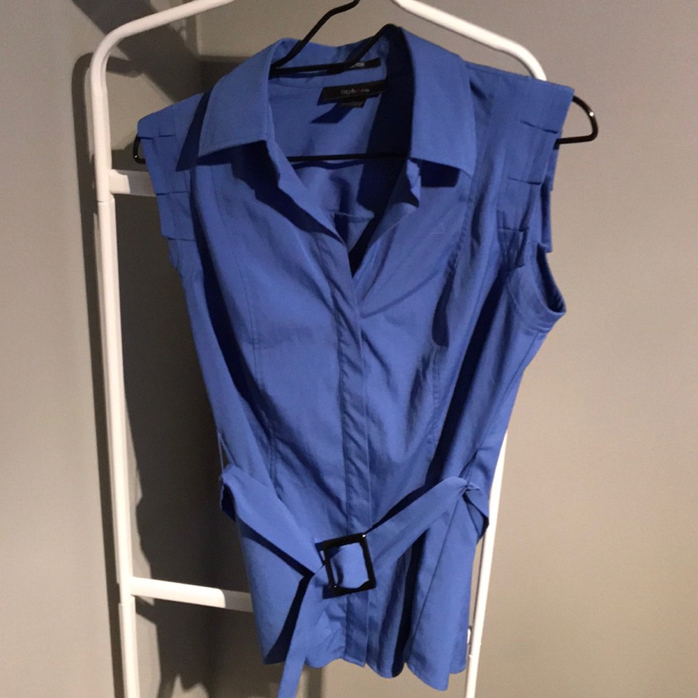 Blue Sleeveless Button Down Shirt